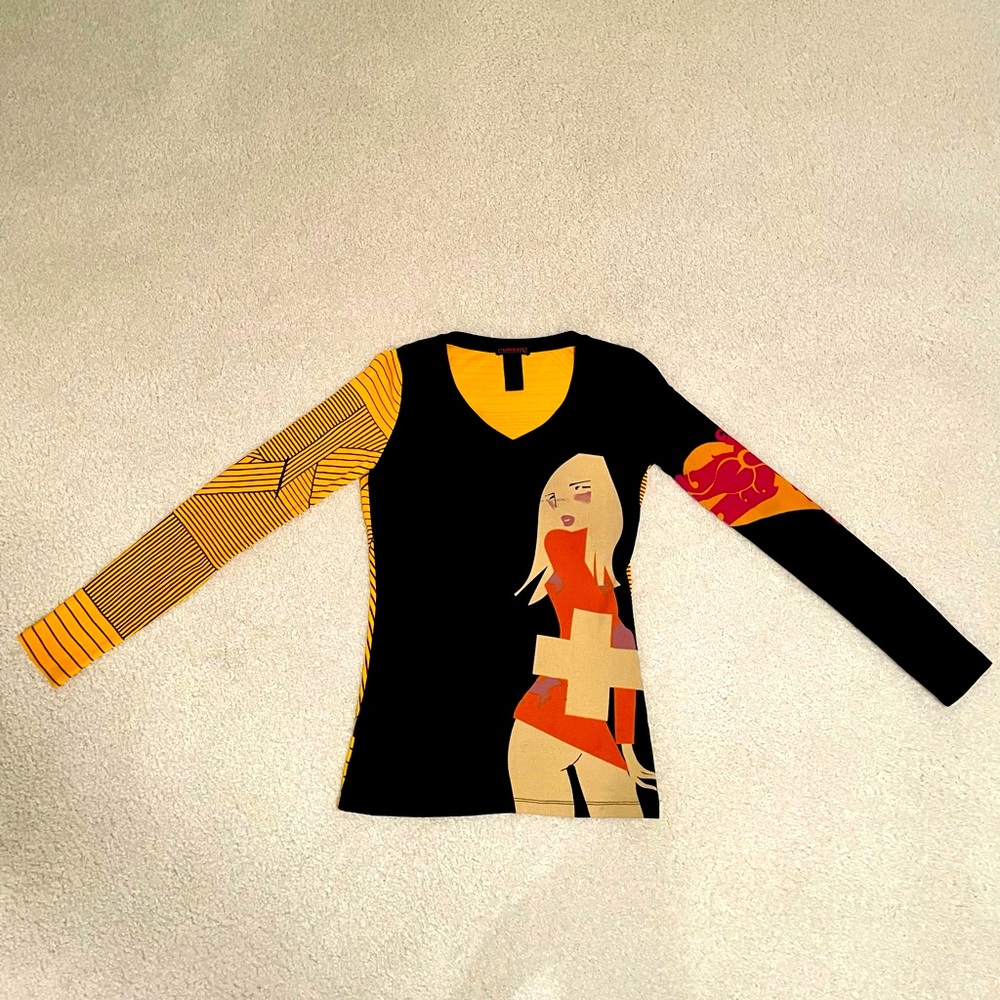 Custo Barcelona retro woman V-neck long sleeve shirt